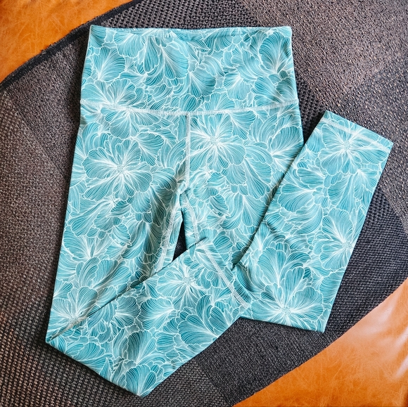 Balance Collection Pants - Balance Collection Teal Green Floral Print Active Leggings (Size Small)